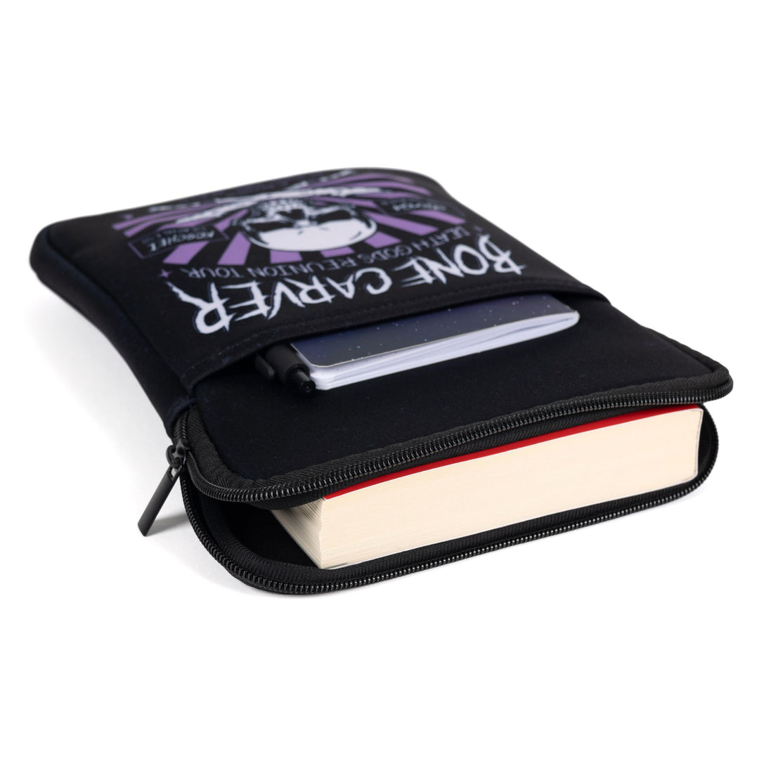 Inside view of book sleeve with illustration that reads ‘Bonecarver Death Gods Reunion Tour, Stryga the Weaver, Koschei Deathless, a power beyond this world.’