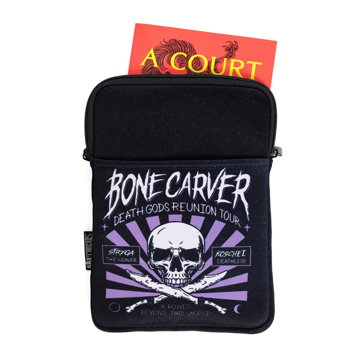 Medium size book sleeve with illustration that reads ‘Bonecarver Death Gods Reunion Tour, Stryga the Weaver, Koschei Deathless, a power beyond this world.’