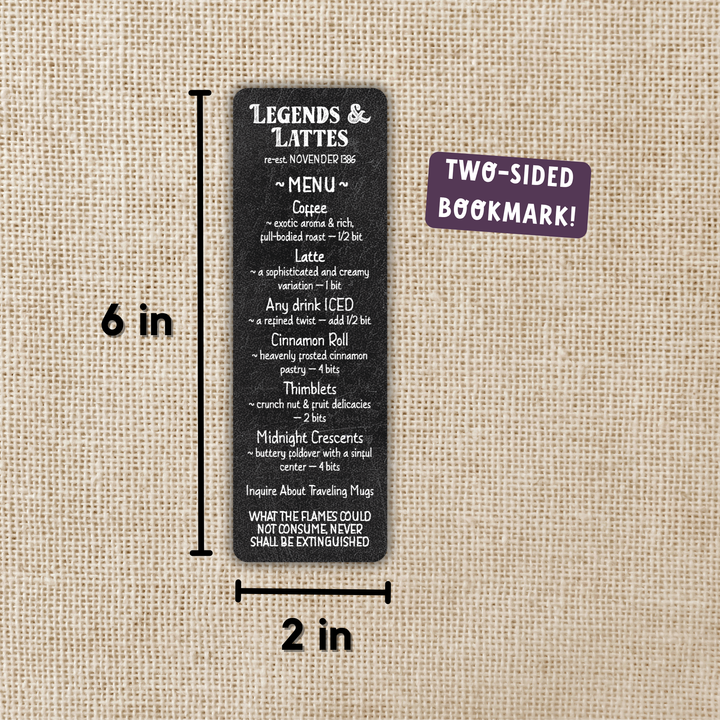 Legends & Lattes Menu Bookmark