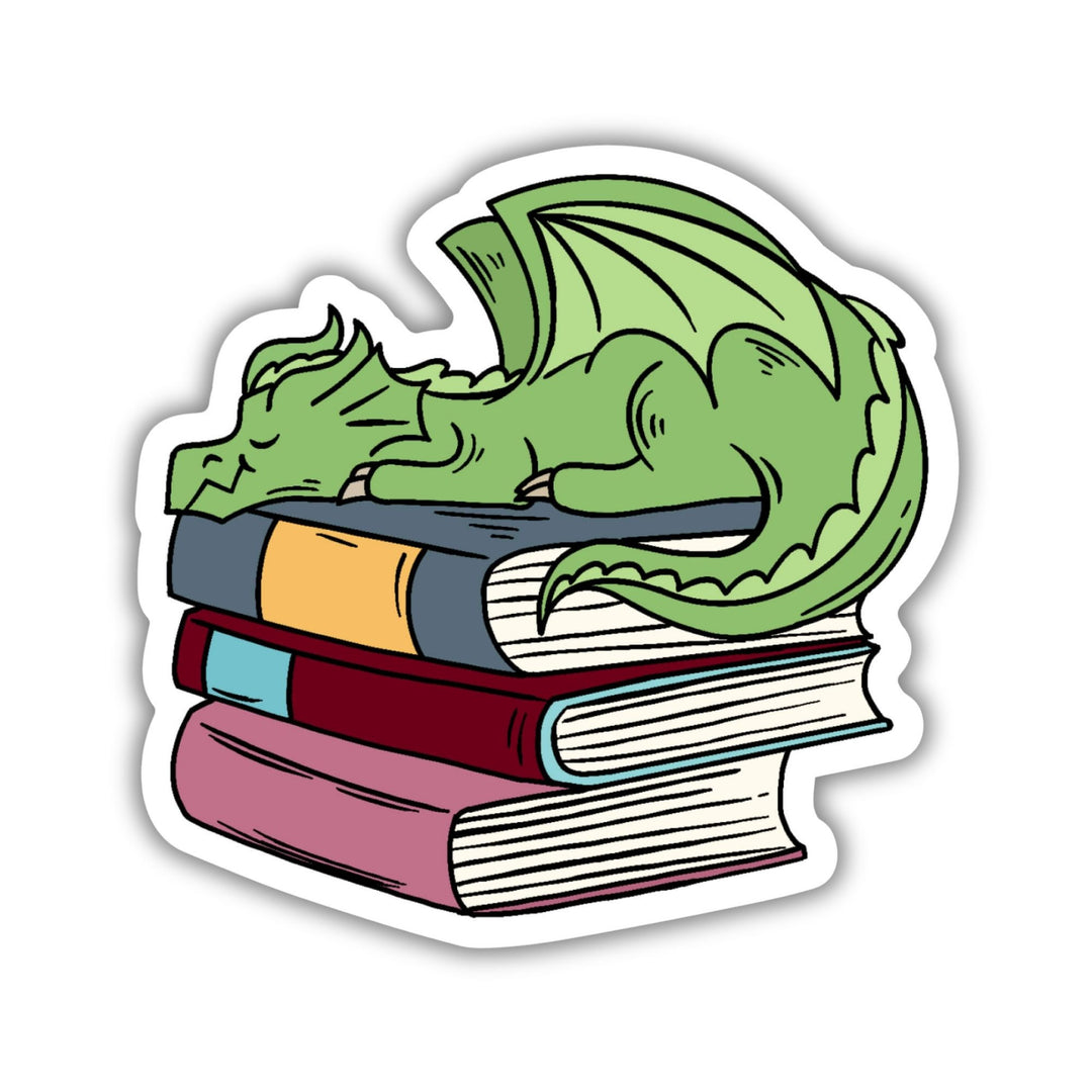 Dragon Sleeping on Book Pile Sticker
