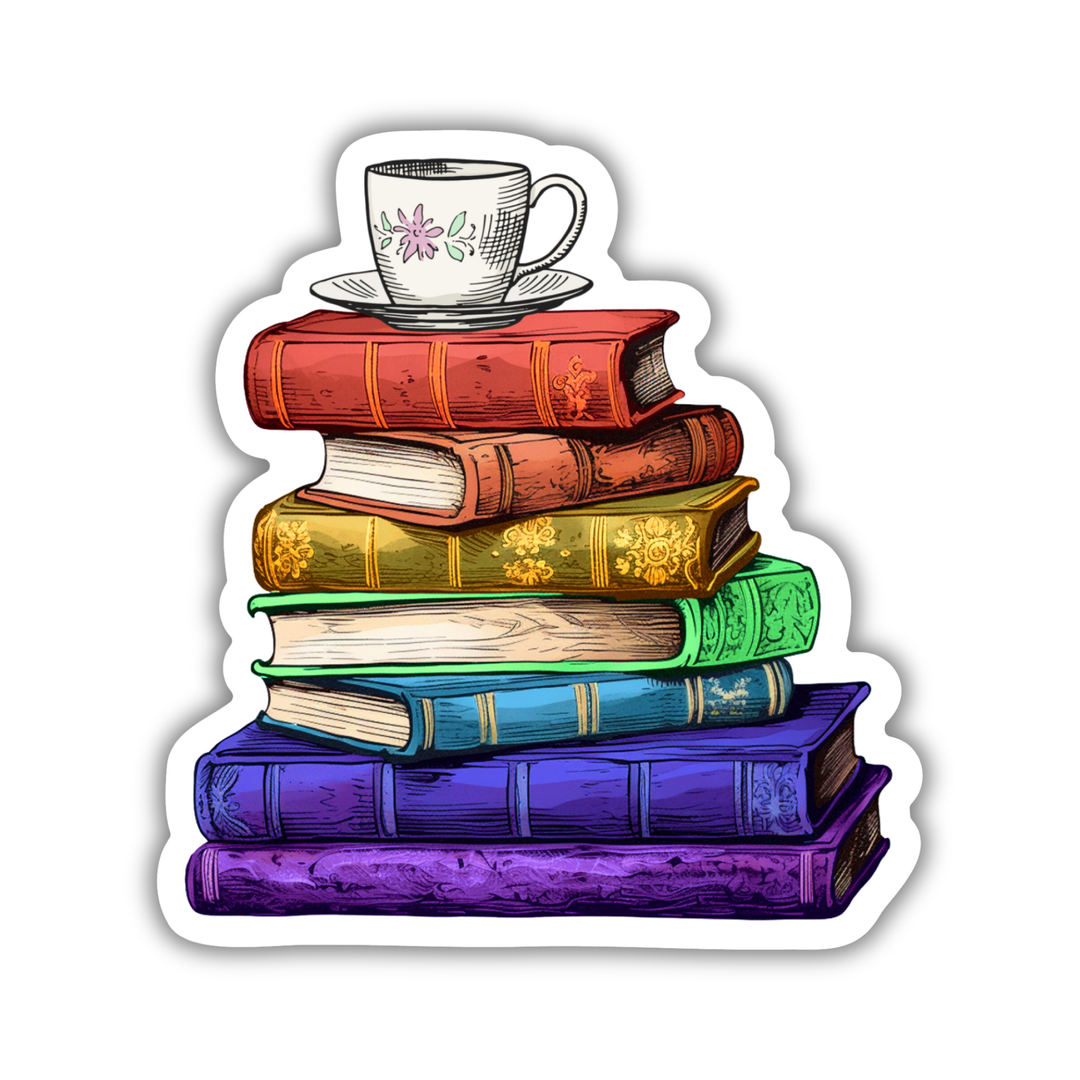 Vintage Rainbow Book Stack Sticker