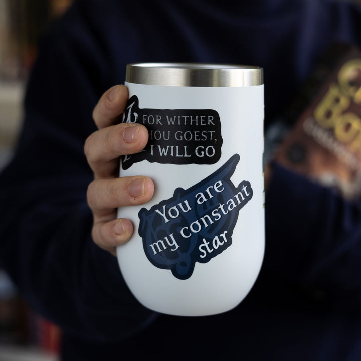  Shadowhunters quote sticker reads: ‘You are my constant star’ with true north rune, on a white tumbler.