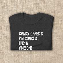 Load image into Gallery viewer, Candy Canes &amp; Pinecones Wolfsong T-Shirt
