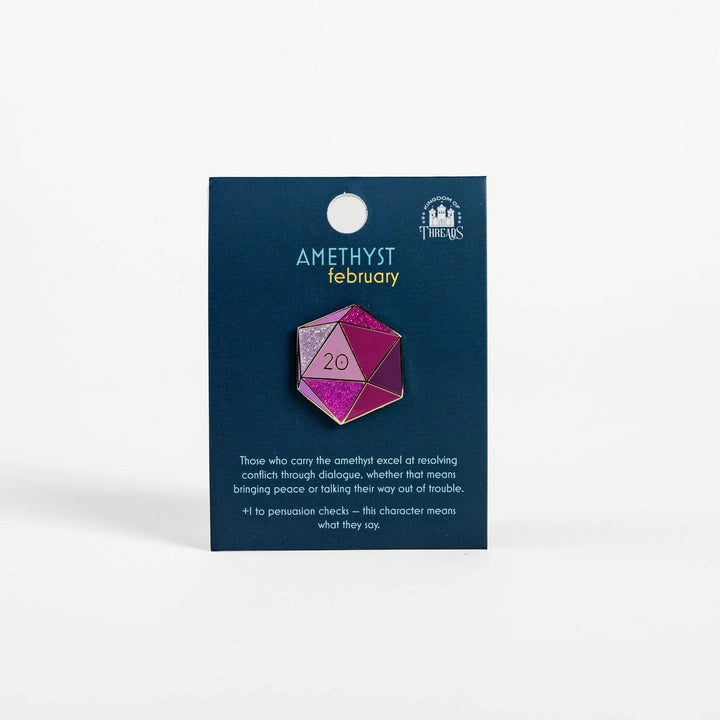Amethyst d20 Enamel Pin - February Birthstone