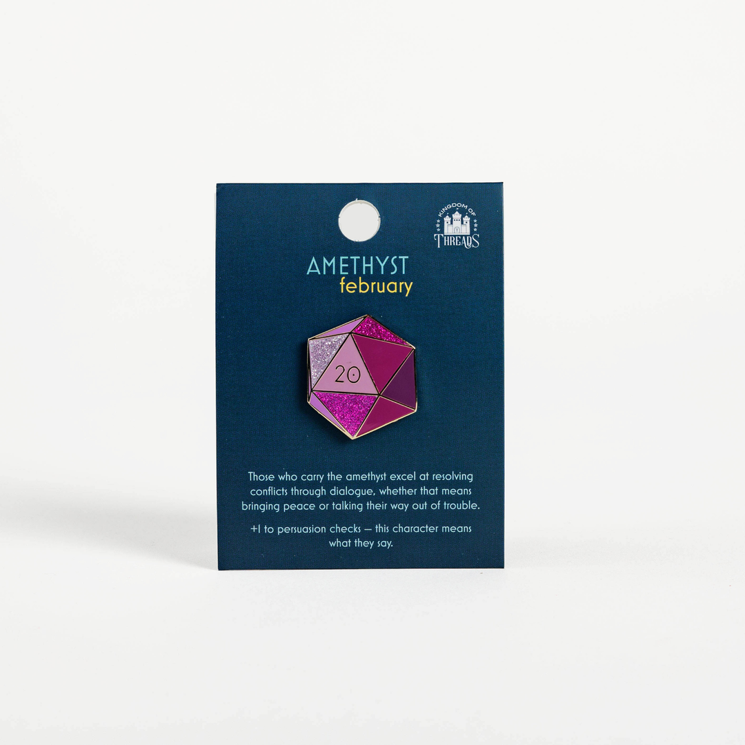 Amethyst d20 Enamel Pin - February Birthstone