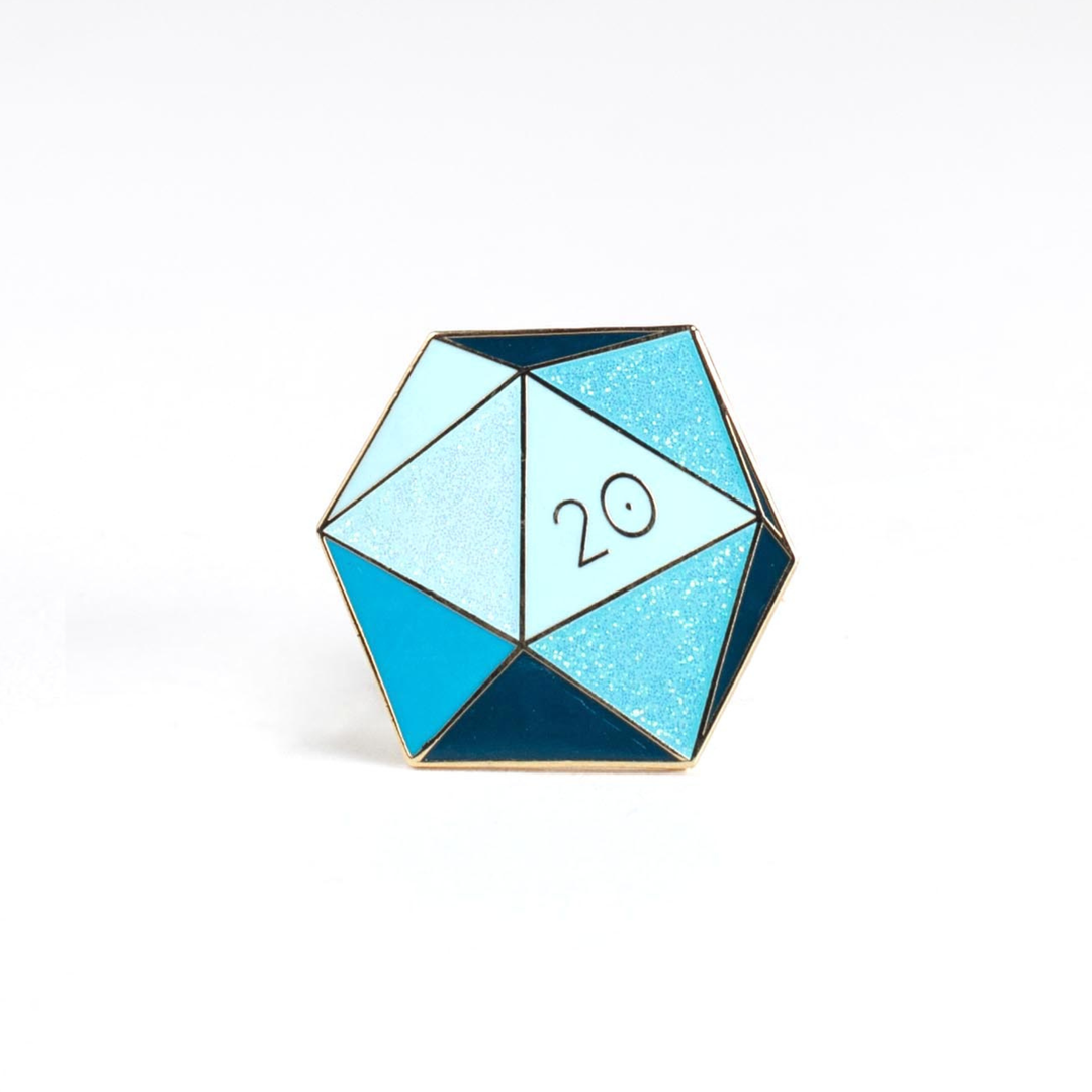Aquamarine d20 Enamel Pin - March Birthstone