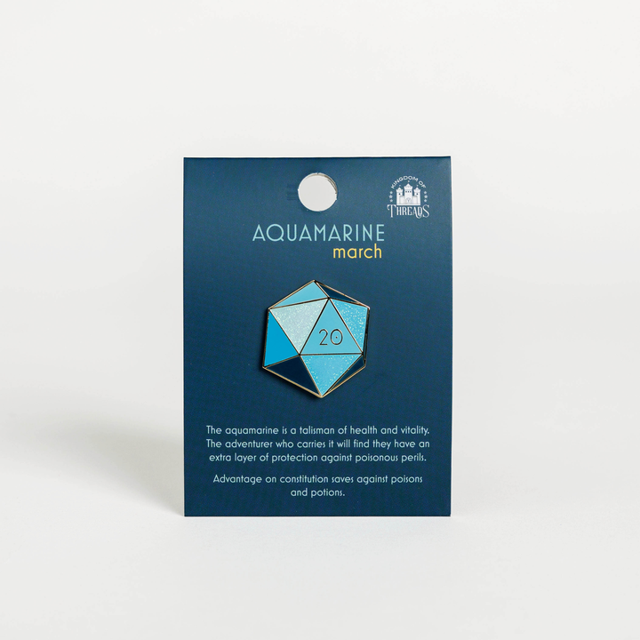 Aquamarine d20 Enamel Pin - March Birthstone