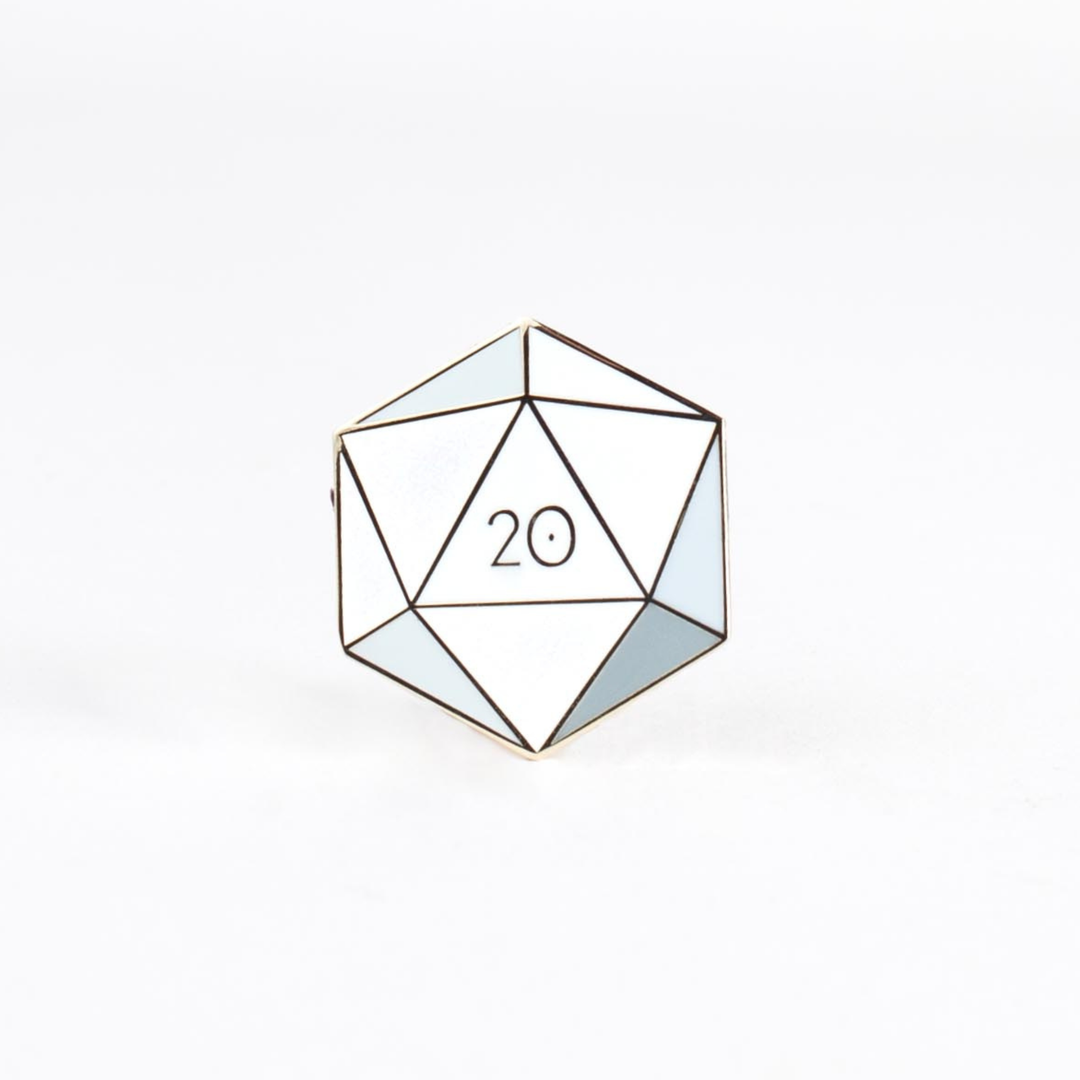Diamond d20 Enamel Pin - April Birthstone