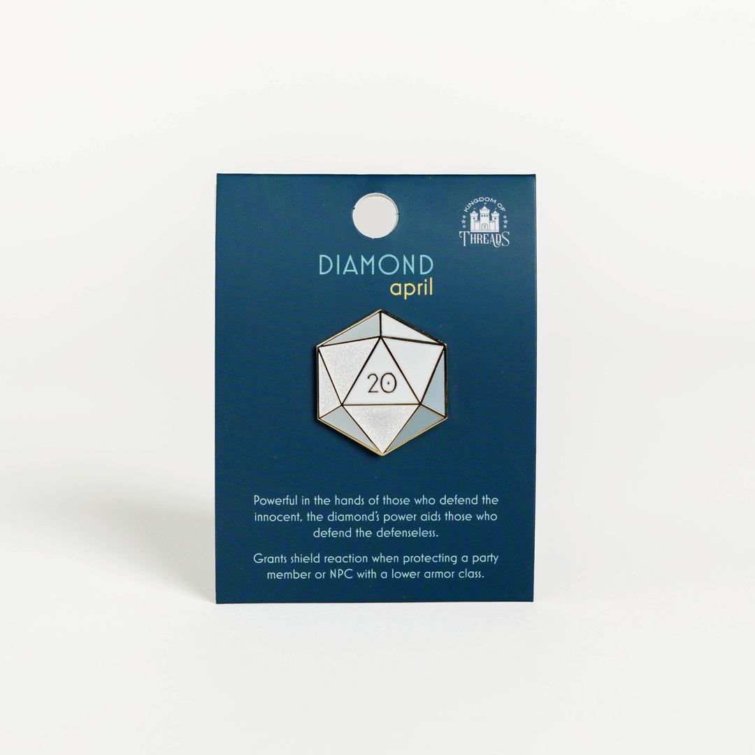 Diamond d20 Enamel Pin - April Birthstone