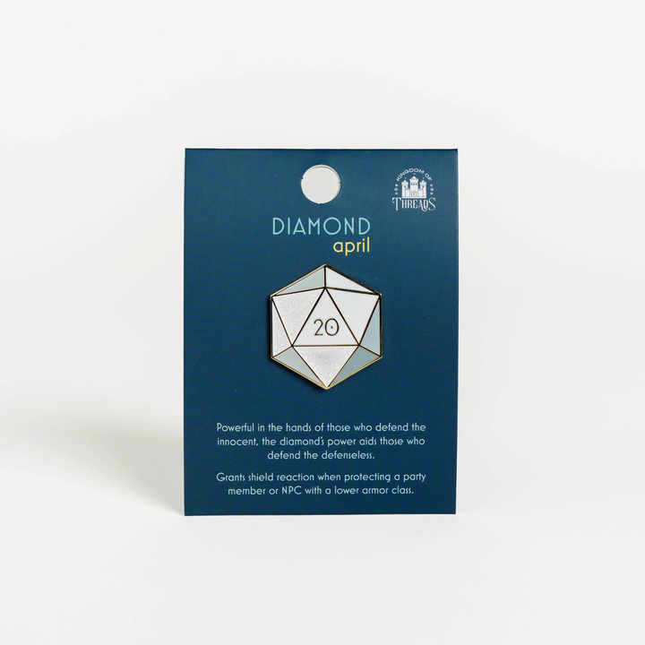 Diamond d20 Enamel Pin - April Birthstone