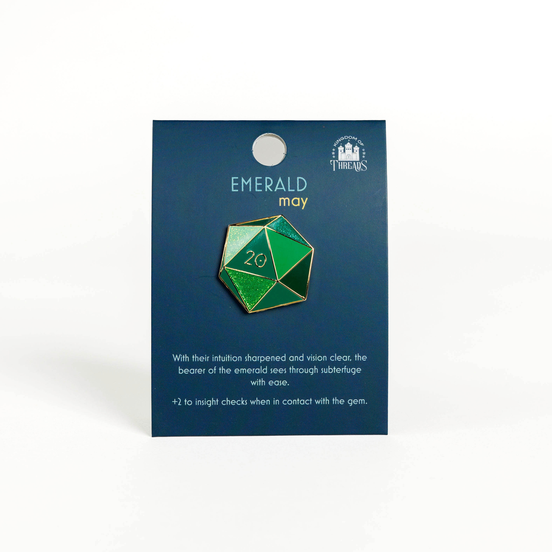 Emerald d20 Enamel Pin - May Birthstone
