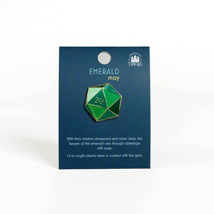 Emerald d20 Enamel Pin - May Birthstone