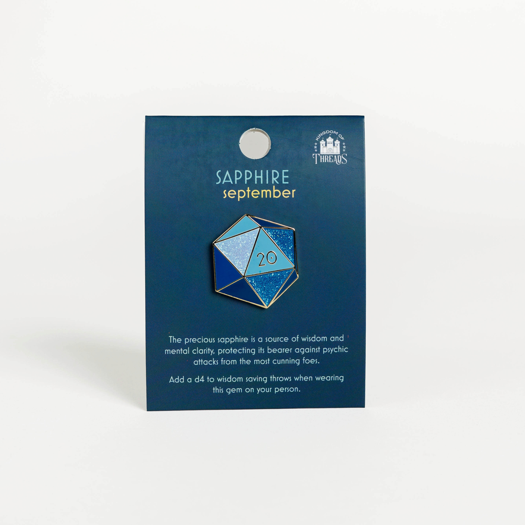 Sapphire d20 Enamel Pin - September Birthstone