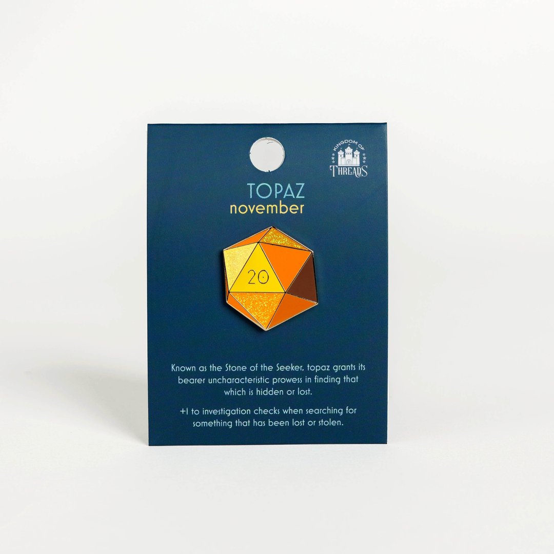 Topaz d20 Enamel Pin - November Birthstone