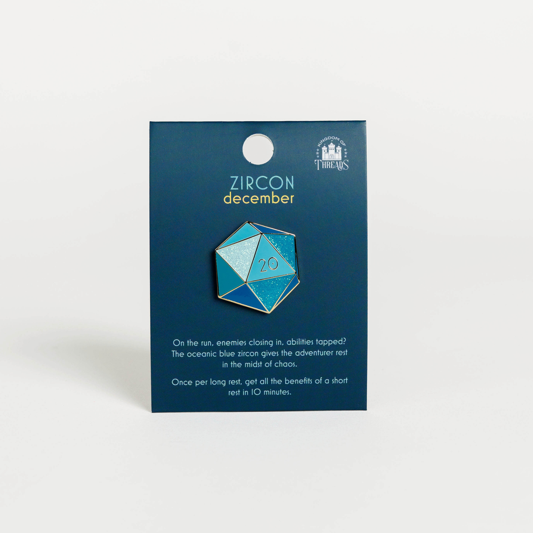 Zircon d20 Enamel Pin - December Birthstone