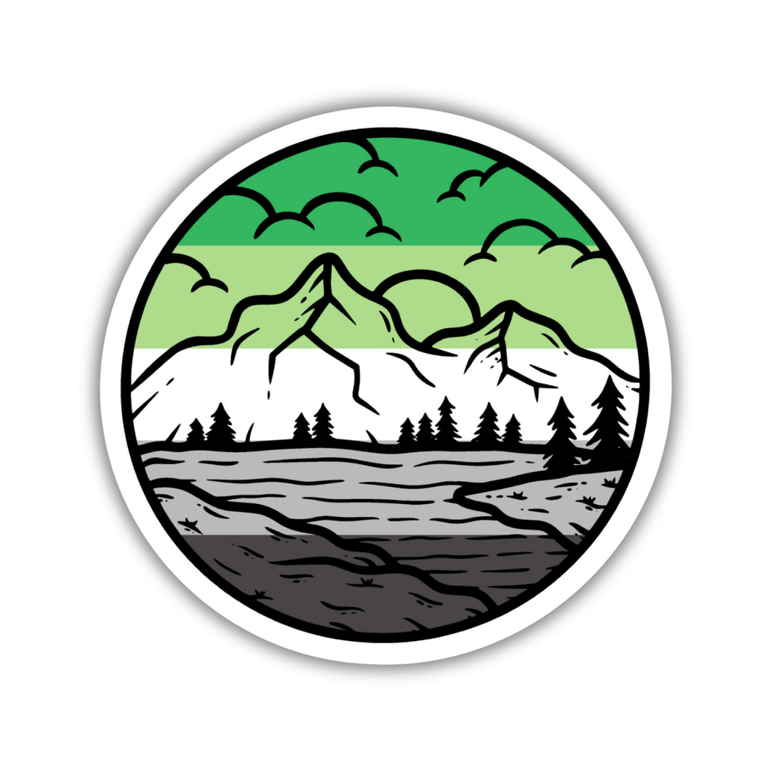 Aromantic Pride Mountainscape Flag Sticker