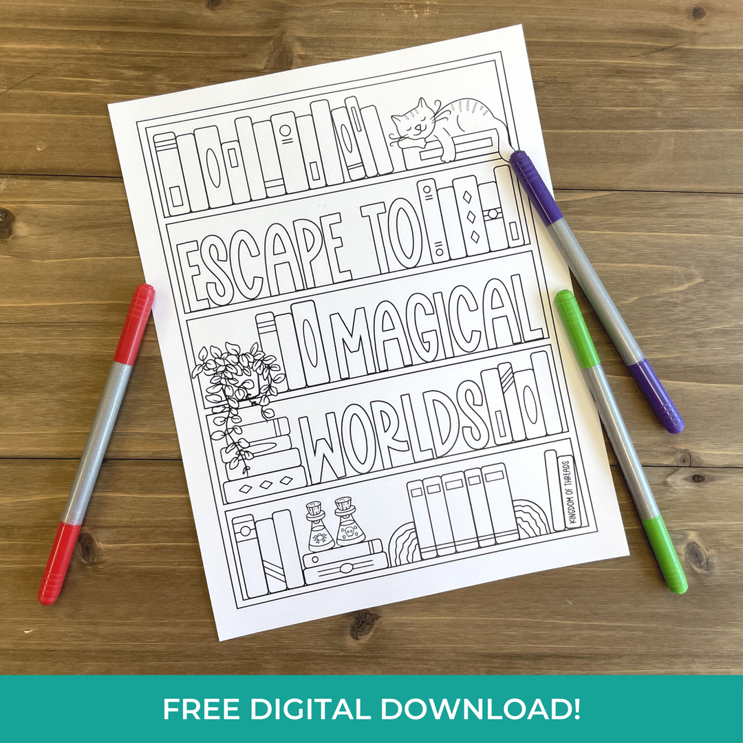 Escape to Magical Worlds Bookshelf Coloring Sheet