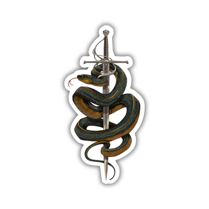 Sticker of Cardan from The Cruel Prince in serpent form, wrapped around the sword Nightfell. 