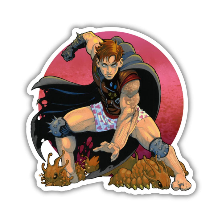 Illustration of Carl from Dungeon Crawler Carl smooshing grubs in a three point stance as a sticker.
