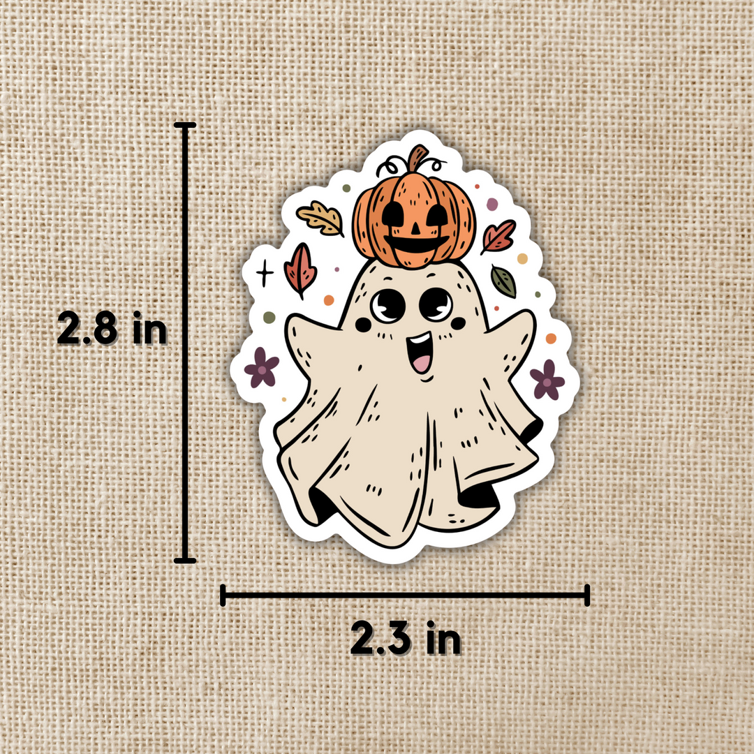 Cute Ghost With Pumpkin Sticker