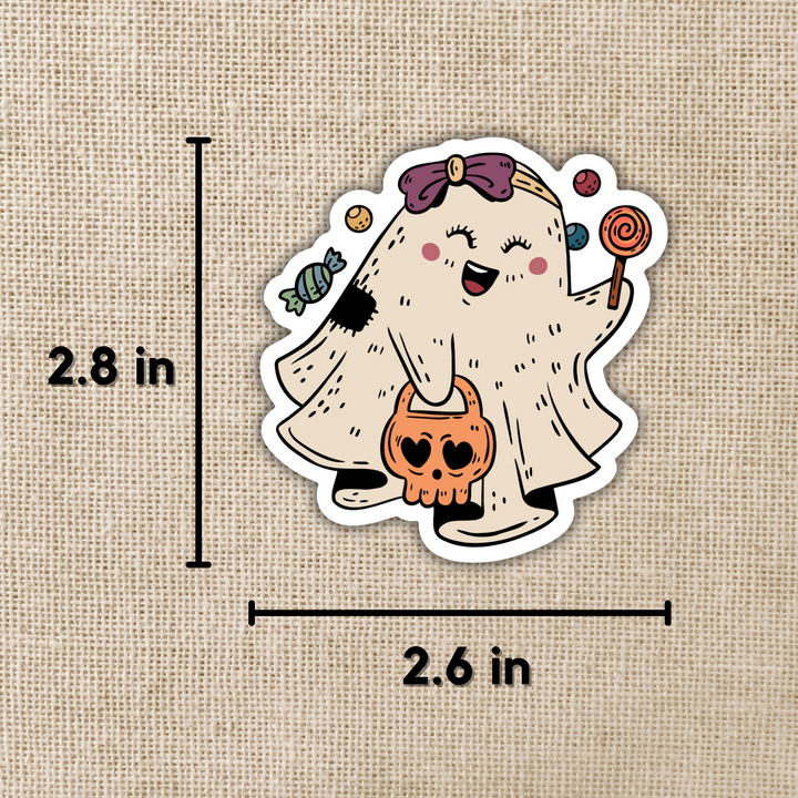 Cute Ghost Trick-or-Treating Sticker