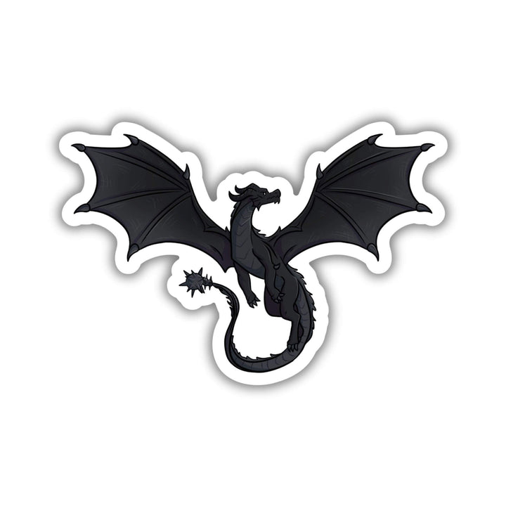 Sticker of Tairn, a magnificent black dragon, as a vinyl sticker. Tairn is a character from Fourth Wing by Rebecca Yarros.