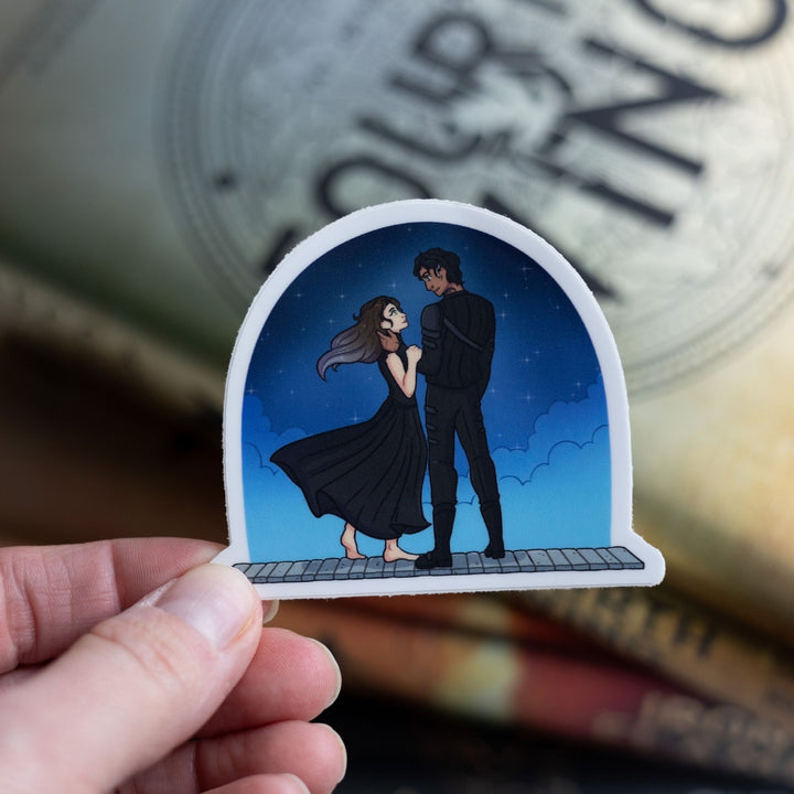 Sticker of Violet and Xaden on the parapet, gazing into each other's eyes. Held over Fourth Wing