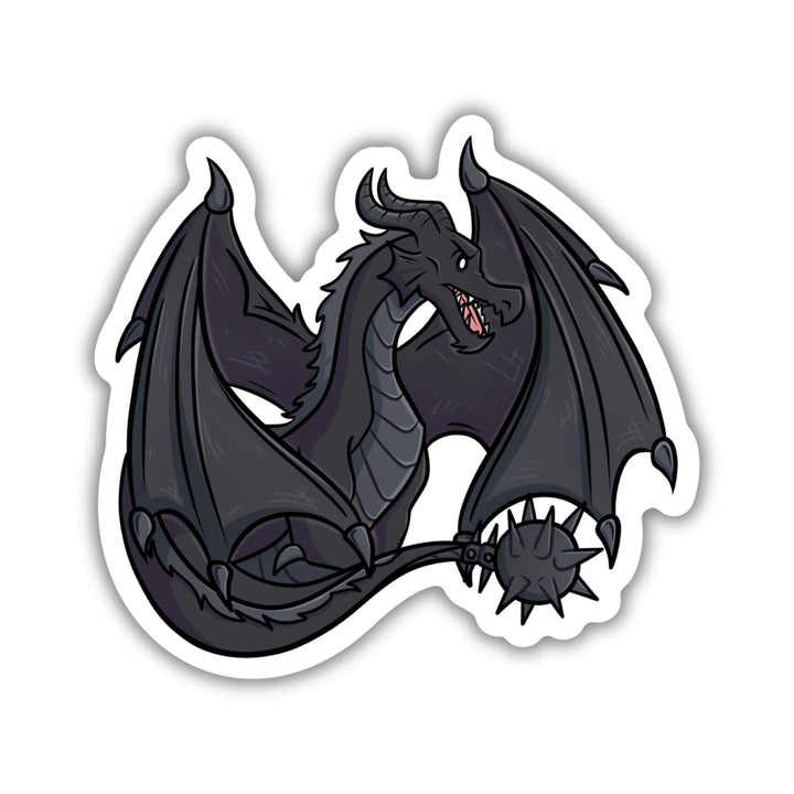 Tairn, black dragon from Fourth Wing by Rebecca Yarros, sitting with tail and wings tucked around him. 