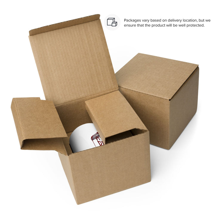 Packaging for Mug in brown box.