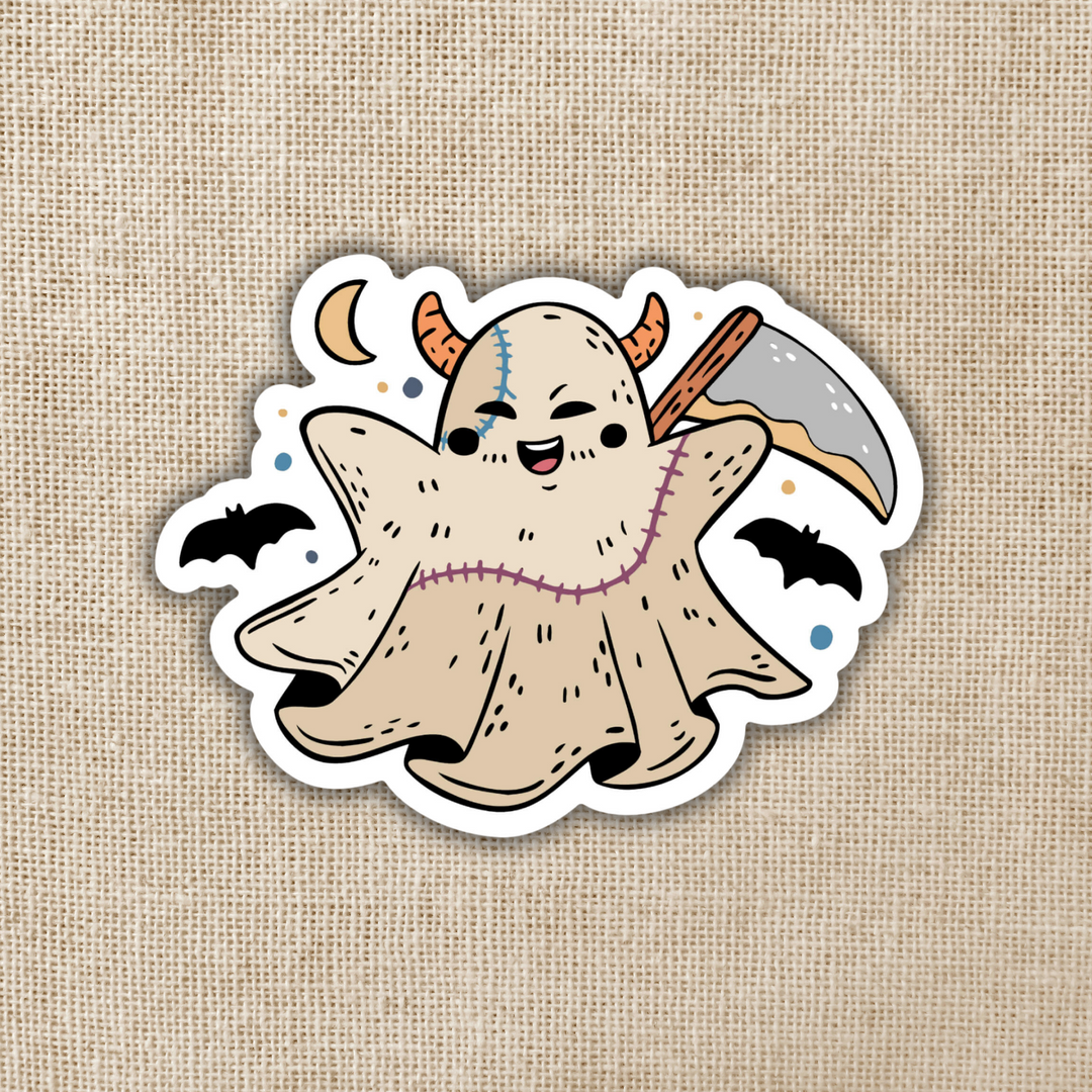 Cute Ghost with Scythe Sticker