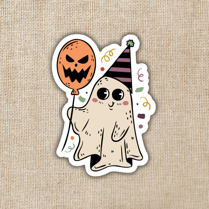 Cute Ghost With Pumpkin Balloon Sticker