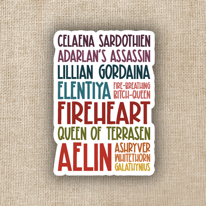 Aelin Galathynius Many Names Sticker | Throne of Glass