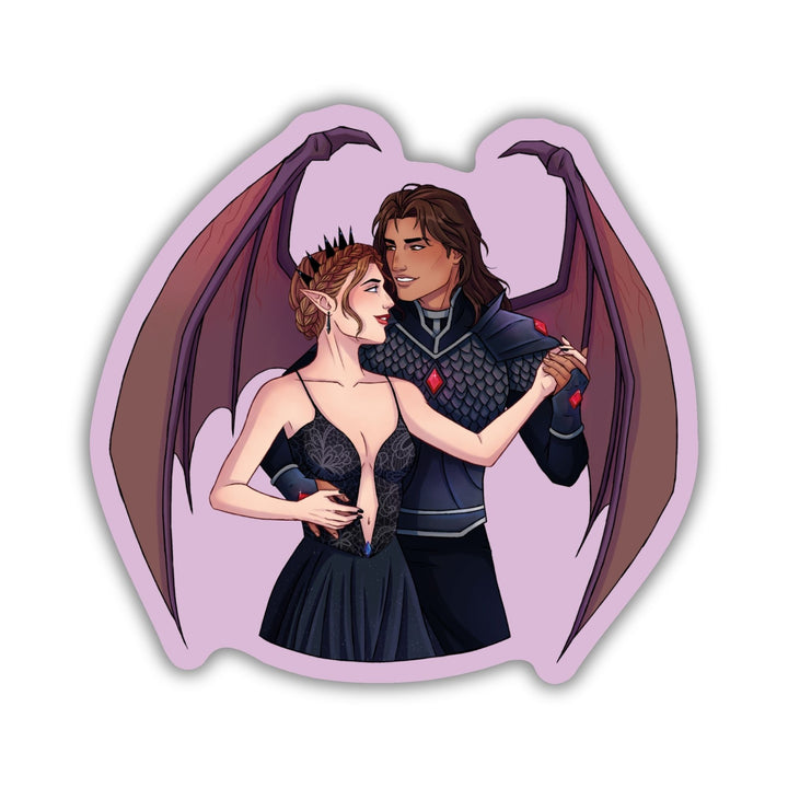 Character art sticker of Nesta and Cassian dancing from ACOTAR.