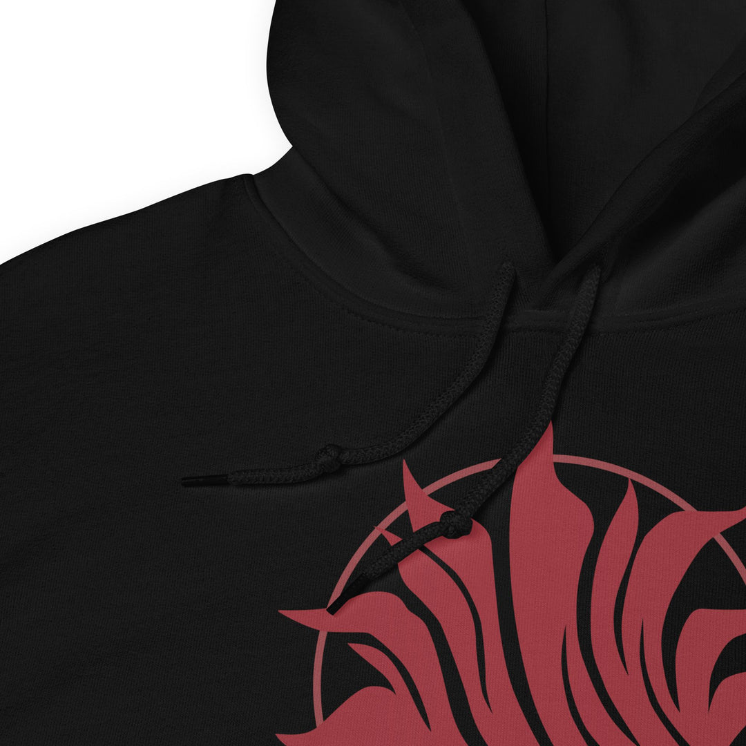 Black hoodie zoomed in to the Scarlet Guard emblem from Red Queen by Victoria Aveyard. 

