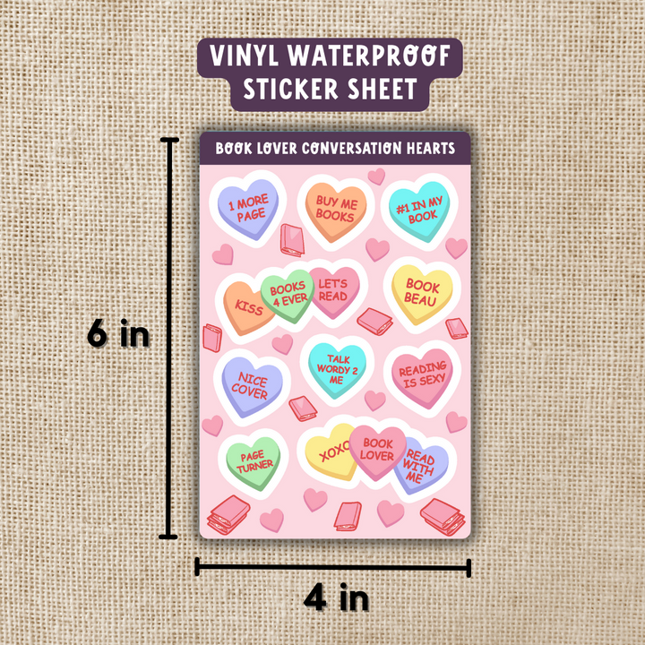 Book Lover Conversation Hearts Sticker Sheet