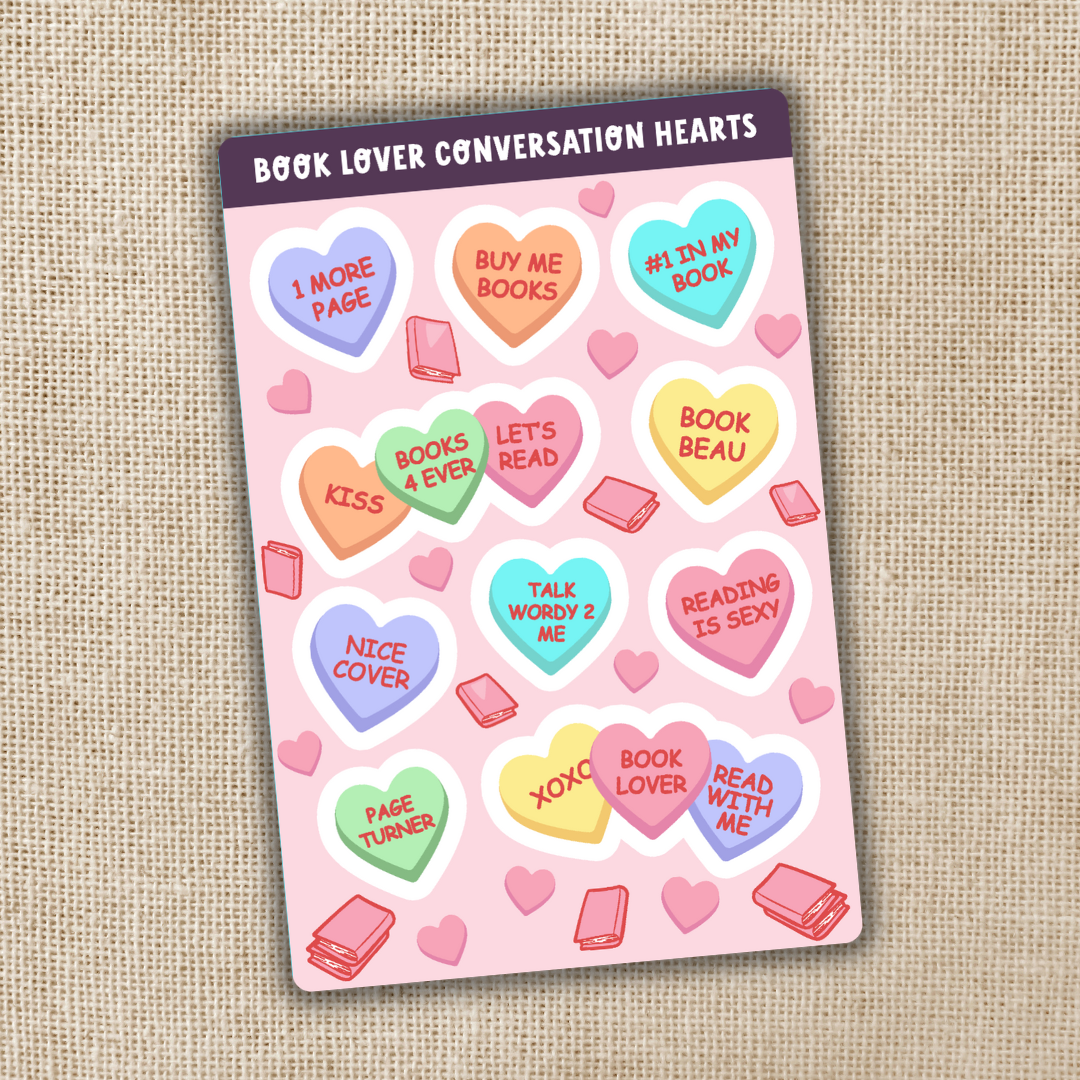 Book Lover Conversation Hearts Sticker Sheet