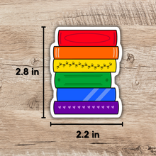 Load image into Gallery viewer, Gay Pride Flag Book Stack Sticker
