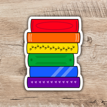 Load image into Gallery viewer, Gay Pride Flag Book Stack Sticker

